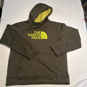 The North Face Hoodie,Mens Large Half Dome Pullover Olive Green Neon Green Logo